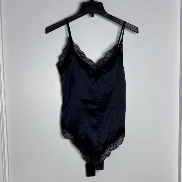 Zara Tops - Zara Navy Satin and Black Lace Bodysuit